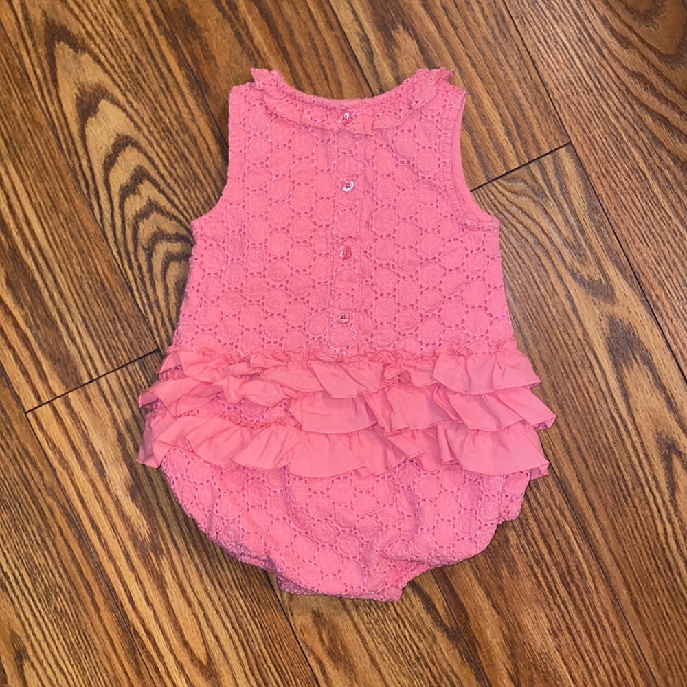 Pink Ruffle Bubble Circle Eyelet Romper Outfit 12-18m